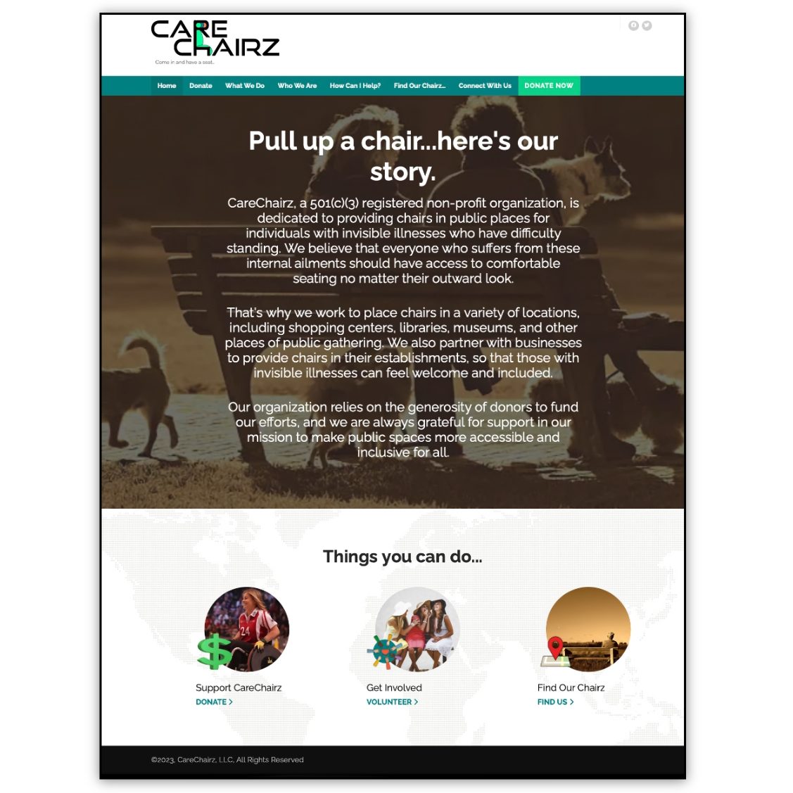 The front page of CareChairz.org website
