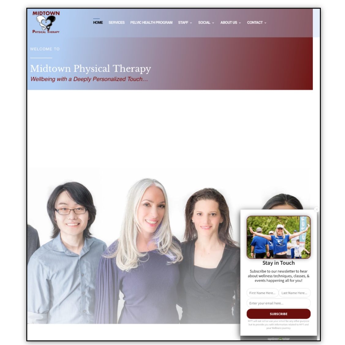 The front page of Midtown Physical Therapy's website